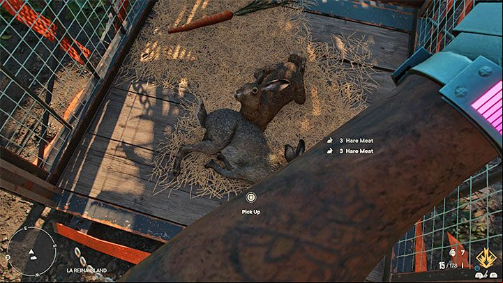 2) If you don't mind obtaining animal flesh, you can open cages with rabbits and start eliminating them (preferably right after opening the cages before they manage to run off) or go along the coastline and look around for crocodiles - Far Cry 6: Our Right to Party - walkthrough - El Este - Far Cry 6 Guide