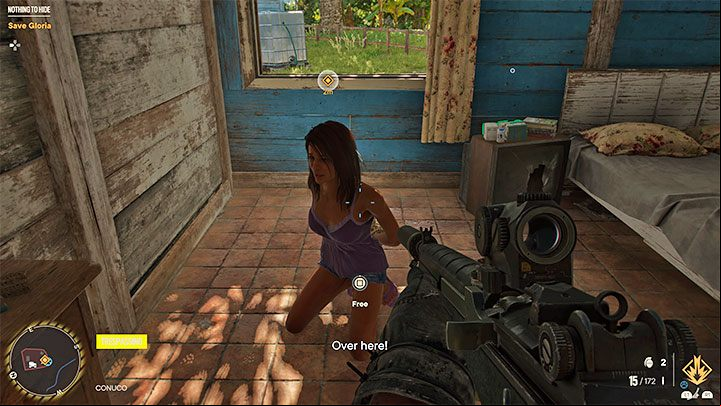Gloria is imprisoned in one of the buildings on the farm - hold down the interact button to free her - Far Cry 6: Nothing to Hide - walkthrough - El Este - Far Cry 6 Guide