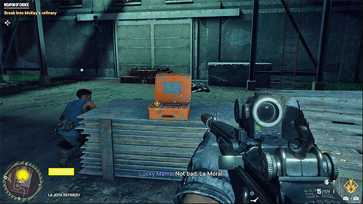 To break in you will use fireworks as explosives - interact with the red box - Far Cry 6: Weapon of Choice - walkthrough - El Este - Far Cry 6 Guide