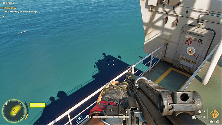 Head towards the captain's bridge marked by the game - the hatch leading to it is shown in the attached screenshot and a cut-scene depicting your confrontation with McKay will play here - Far Cry 6: The Deported - walkthrough - El Este - Far Cry 6 Guide