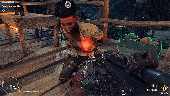 There is a group of enemies in the cafe area, although you don't have to sneak around and even if you enter direct combat, the rebel's life won't be at stake - Far Cry 6: Wing and a Prayer - walkthrough - Valle De Oro - Far Cry 6 Guide