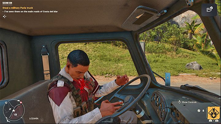 In order to steal it, get in line with the moving truck and wait for the Hijack icon to appear - you can do so by pressing down the right analog stick - Far Cry 6: Second Son - walkthrough - Operations - Madrugada - Far Cry 6 Guide