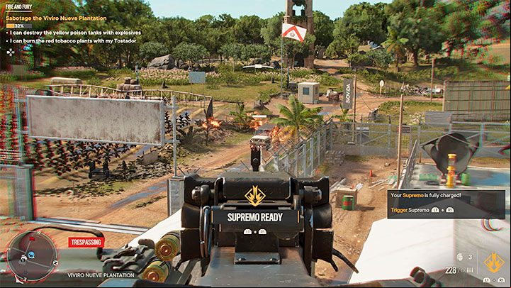 You are free to proceed as you will at the plantation - you can stay hidden or engage in fights, but you will risk losing health and the enemies may call for reinforcements (unless you sabotage the alarm in the central part of the plantation) - Far Cry 6: Fire and Fury - walkthrough - Operations - Prologue - Far Cry 6 Guide