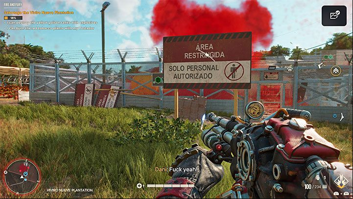 The second way to cause destruction in this location is by blowing up large yellow tanks - Far Cry 6: Fire and Fury - walkthrough - Operations - Prologue - Far Cry 6 Guide