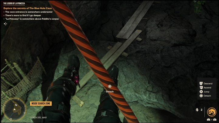 Climb up the rope and jump to the rock platform - Far Cry 6: The Legend of La Princesa - Treasure Hunt (Madrugada) - Madrugada - Far Cry 6 Guide