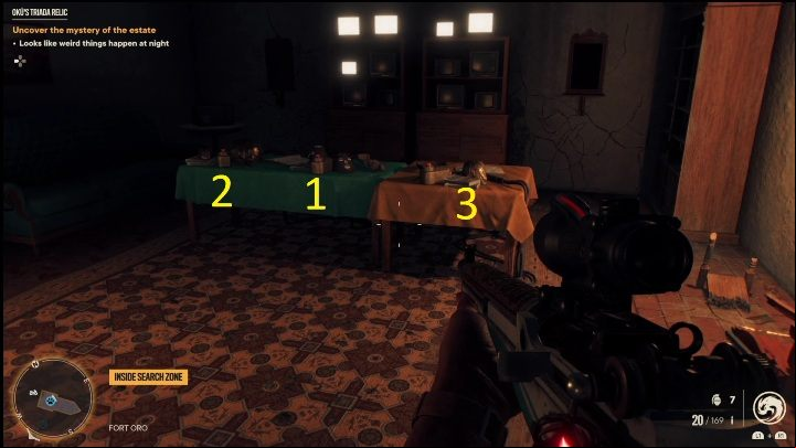 In said room you'll encounter a short puzzle - Far Cry 6: Okus Triada Relic - Treasure Hunts (Valle De Oro) - Valle De Oro - Far Cry 6 Guide