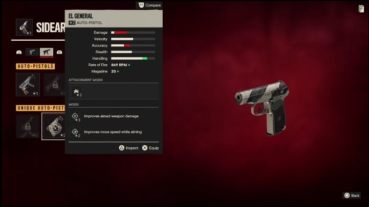 Special Features: El General is an auto-pistol initially modified with - Far Cry 6: Auto-pistols, unique weapons - list - Unique weapons - Far Cry 6 Guide
