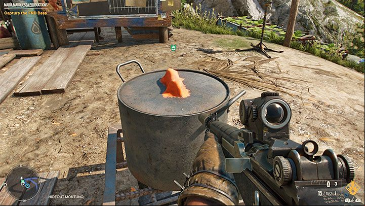After you have unlocked the hideouts, look for a big cauldron in them (example in the picture) - Far Cry 6: Fry Cry Trophy - how to get it? - Trophy Guide - Far Cry 6 Guide
