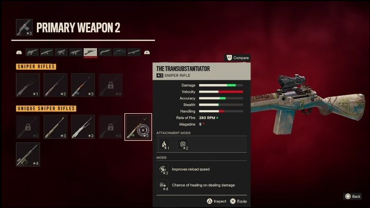 Special Features: The Transubstantiator is a sniper rifle initially modified with - Far Cry 6: Sniper rifles, Unique weapons - list - Unique weapons - Far Cry 6 Guide