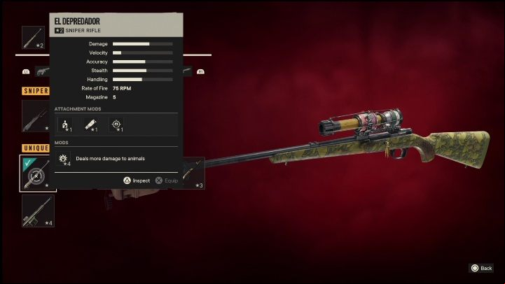 Reward: Hunter's Lodge level 3 expansion - Far Cry 6: Sniper rifles, Unique weapons - list - Unique weapons - Far Cry 6 Guide
