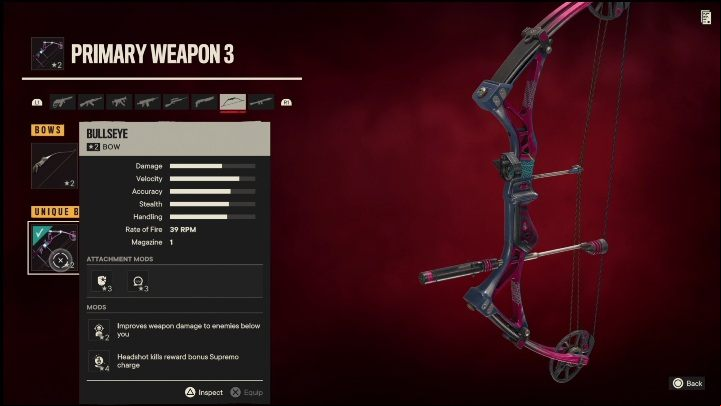Special features: Bullseye is a bow that has the following modifications - Far Cry 6: Bows, Unique weapons - list - Unique weapons - Far Cry 6 Guide