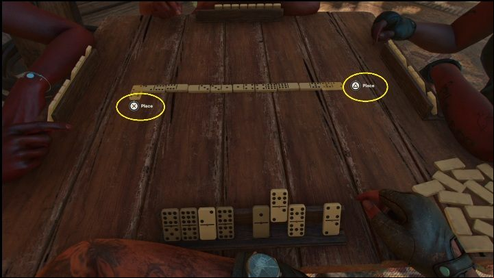 If a tile matches on both ends of the chain, two buttons will appear on the table - Far Cry 6: Mini-games - dominoes and cockfighting - Basics - Far Cry 6 Guide