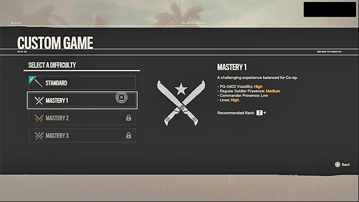 2) Choosing the difficulty level - Only normal difficulty is available at first, but you can also unlock higher difficulties called the mastery levels - Far Cry 6: Special Operations - Basics - Far Cry 6 Guide