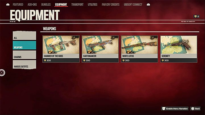 4) Equipment - In this tab, you will find new gear for your character - Far Cry 6: Microtransactions - Basics - Far Cry 6 Guide