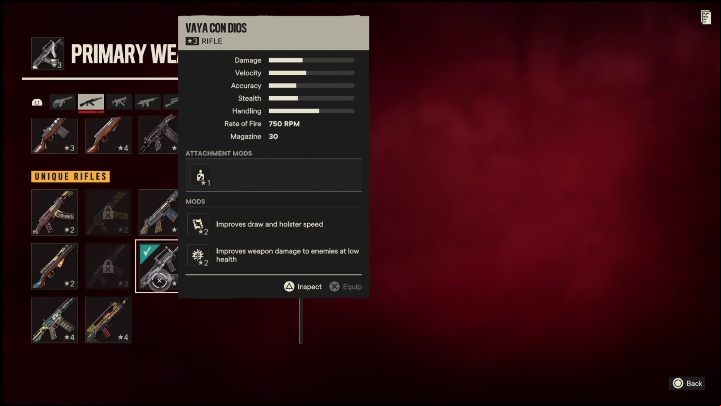 Special Features: Vaya Con Dios is a rifle that has the following modifications - Far Cry 6: Rifles, Unique weapons - list - Unique weapons - Far Cry 6 Guide