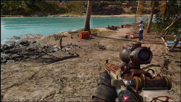 The crate is located on a small island, just offshore - Far Cry 6: Rifles, Unique weapons - list - Unique weapons - Far Cry 6 Guide
