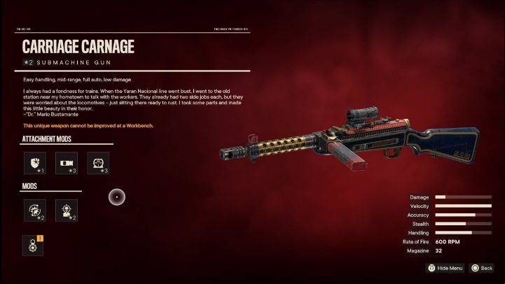 Special features: Carriage Carnage is a submachine gun with the following modifications - Far Cry 6: Submachine Guns, Unique weapons - list - Unique weapons - Far Cry 6 Guide