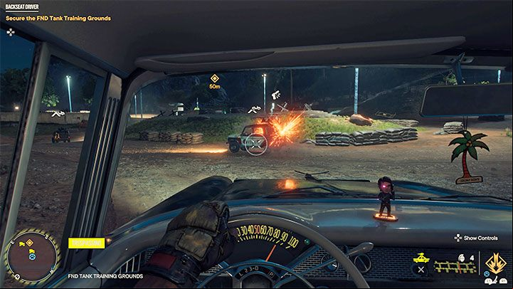 The goal is to use a ride with on-board guns that allow you to keep firing at the enemy as you drive - Far Cry 6: Backseat Driver - walkthrough - Madrugada - Far Cry 6 Guide