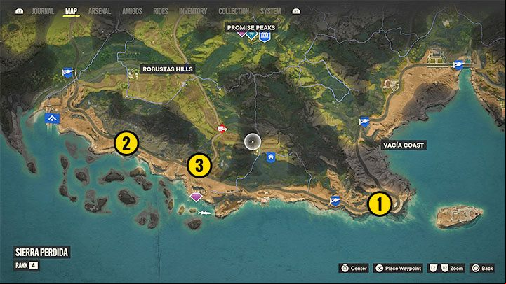 The map above shows where to find the billboards - Far Cry 6: Tricks of the Trade - walkthrough - Orange stories - El Este - Far Cry 6 Guide