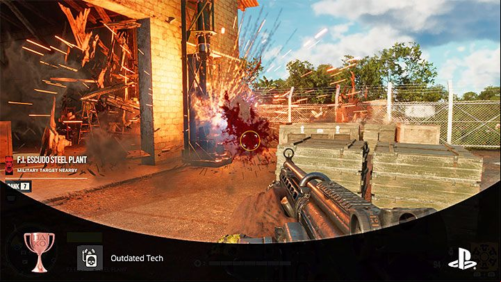 After sabotaging one or more alarms in a given hostile location, let the enemies detect you, but don't attack them - Far Cry 6: Outdated Tech Trophy - how to get it? - Trophy Guide - Far Cry 6 Guide