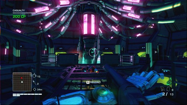 Once the situation on the ground floor is quite clear, locate the entrance to the upper level (right from the entrance to the room, over the platform guarded by a heavy soldier) - 5 - I don't deal with psychos. I put'em away - Main missions - Far Cry 3: Blood Dragon - Game Guide and Walkthrough