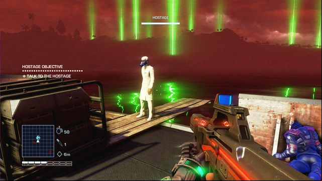 Before you start saving the scientist, look around for [X:530 - Everyone's on a boat - Side missions - Hostage rescues - Far Cry 3: Blood Dragon - Game Guide and Walkthrough