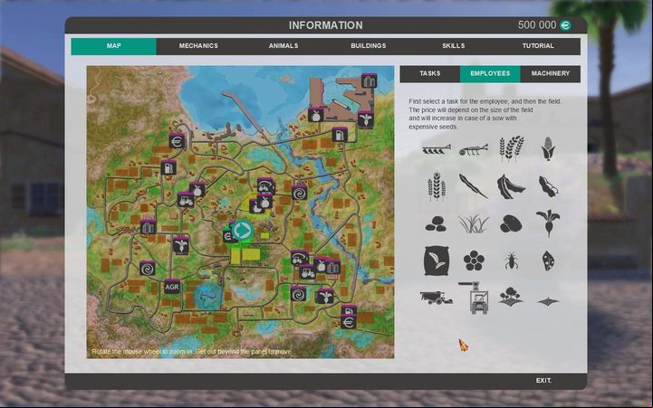 The vast majority of settings and basic actions related to the gameplay can be found in the map - Settings - The basics - Farm Expert 2017 Game Guide