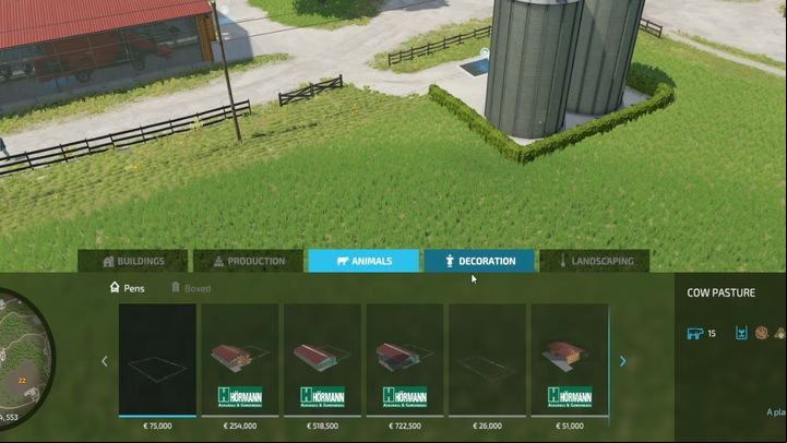 In addition to building warehouses or pens for animals, you can now place investments, build orchards, create buildings related to production chains, put greenhouses, as well as structures that have an aesthetic function, such as trees or fences (the latter also have gates) - Farming Simulator 22: FS19 and FS 22 - similarities & differences - Basics - Farming Simulator 22 Guide