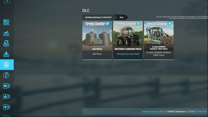 The fourth menu item allows you to search DLCs (both free and paid) offered by GIANTS Software - Farming Simulator 22: DLCs - Basics - Farming Simulator 22 Guide