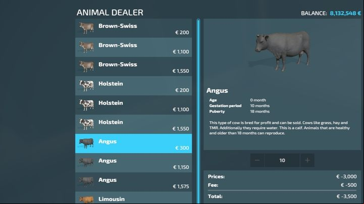 You can buy cows in three age and price categories (price: dairy cows/meat cows) - Farming Simulator 22: Cows - breeding, tips - Breeding - Farming Simulator 22 Guide