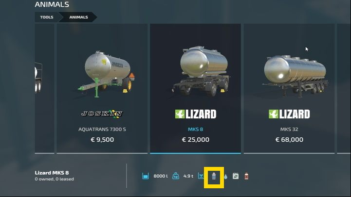 When buying a milk tank, keep in mind that not all are suitable for its transportation - only those that have a blue bottle icon - Farming Simulator 22: Cows - breeding, tips - Breeding - Farming Simulator 22 Guide