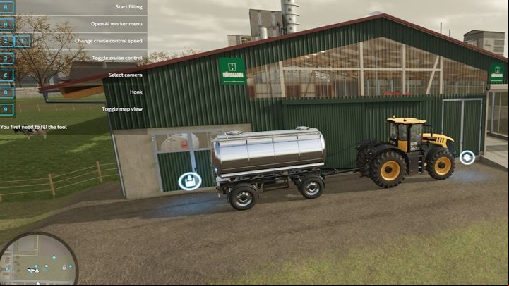 To start filling, place the tank in front of the barn, where you can see the small door and the loading icon - Farming Simulator 22: Cows - breeding, tips - Breeding - Farming Simulator 22 Guide