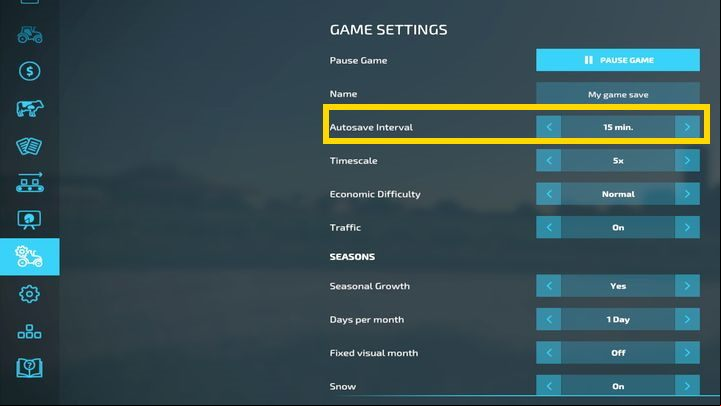 The interval between auto-saves can be changed in the game options - Farming Simulator 22: Quitting the game and saving - Basics - Farming Simulator 22 Guide