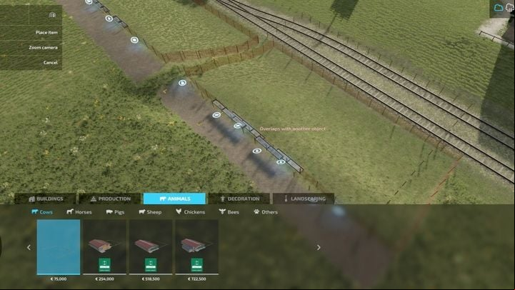 The buildings can only be placed on your own land, they can't collide with the fields or other objects and must be placed on flat land or small slopes - the additional costs of levelling the ground will be added to your purchase - Farming simulator 22: Pastures, farm houses - how to build? - Livestock farms - Farming Simulator 22 Guide