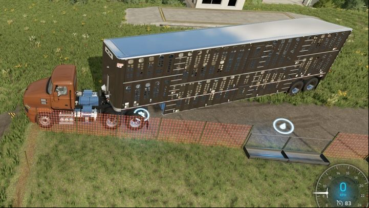 After purchasing the animals, set up the trailer by the pasture / barn where you want to hold them and unload them by parking on the paw marker - Farming Simulator 22: Animals - how to buy? - Livestock farms - Farming Simulator 22 Guide