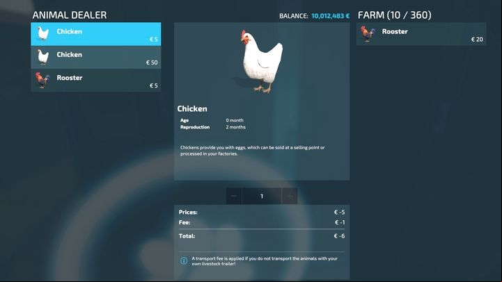 You can shop for young chickens, older chickens and roosters - Farming Simulator 22: Chickens - breeding, tips - Breeding - Farming Simulator 22 Guide