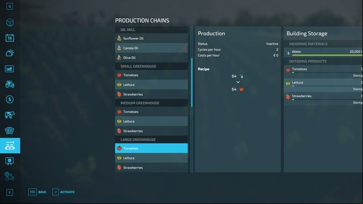 Water consumption is converted into product quantity, as in factories, depending on the type of plant - one of three that you can plant in greenhouses - Farming Simulator 22: Greenhouse - tips - Orchards & greenhouses - Farming Simulator 22 Guide