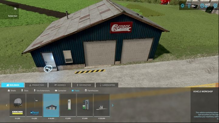 You can also place your own Workshop on your plot for €45,000 - Farming Simulator 22: Trade, repair and modifications - Vehicles and machinery - Farming Simulator 22 Guide