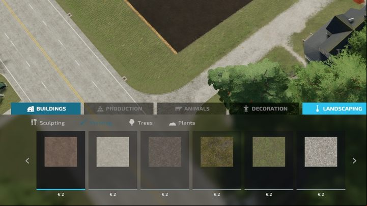 To manipulate the terrain, go to the last tab called Landscaping in the build mode - Farming Simulator 22: How to build? - FAQ - Farming Simulator 22 Guide