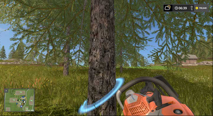 Always try to cut at an angle - otherwise the tree may be cut, but wont fall down - Bales and Logs - Forestry basics - Farming Simulator 17 Game Guide