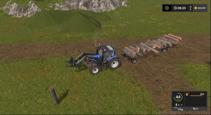 Trailer full of hand-loaded bales - everything holds up real nicely, even if the safety belts are perpendicular. - Bales and Logs - Forestry basics - Farming Simulator 17 Game Guide