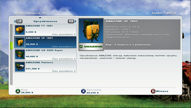 Buy the sprayer to double your crops. - Selling your first machine and a new purchase: the sprayer | The basics - The basics - Farming Simulator 2013 Game Guide