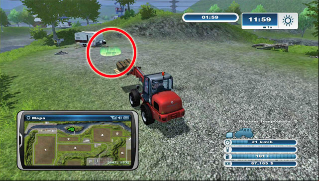 You dont need to place the pallet precisely at the destination point - you just need to reach the goal in the given time to complete the mission - Transport missions | Further steps - Further steps - Farming Simulator 2013 Game Guide