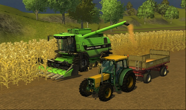 Same as with grains, we can unload the crops directly into a trailer. - Growing corn | Agriculture - Agriculture - Farming Simulator 2013 Game Guide