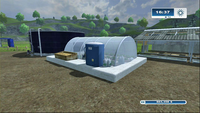 The greenhouse requires a water tank for 8 000 $ which is a considerable cost - Buildings | Constructing additional buildings - Constructing additional buildings - Farming Simulator 2013 Game Guide