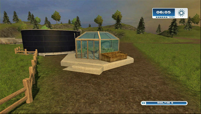 The greenhouse requires a water tank for 8 000 $ which is a considerable cost - Buildings | Constructing additional buildings - Constructing additional buildings - Farming Simulator 2013 Game Guide