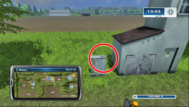 Its lying on a box west of field 37 - Area A: horseshoes #1-#13 | Horseshoes - Horseshoes - Farming Simulator 2013 Game Guide