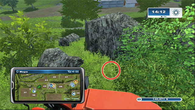 Climb the hill north-east of where the sheep pasture is - Area A: horseshoes #1-#13 | Horseshoes - Horseshoes - Farming Simulator 2013 Game Guide