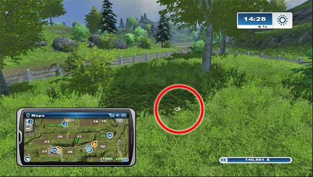 South of field 27, you will her in a very characteristic place because of the fence - the horseshoe is in the grass - Area B: horseshoes #14-#24 | Horseshoes - Horseshoes - Farming Simulator 2013 Game Guide