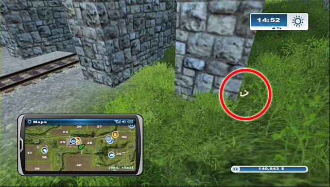 South of the Mill, the horseshoe is leaning against a pillar of the flyover, on its west side - Area B: horseshoes #14-#24 | Horseshoes - Horseshoes - Farming Simulator 2013 Game Guide
